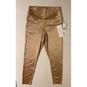 Yogaworks Yoga Workout Crop Leggings Pants Shimmer GOLD Mocha High Waist NEW
